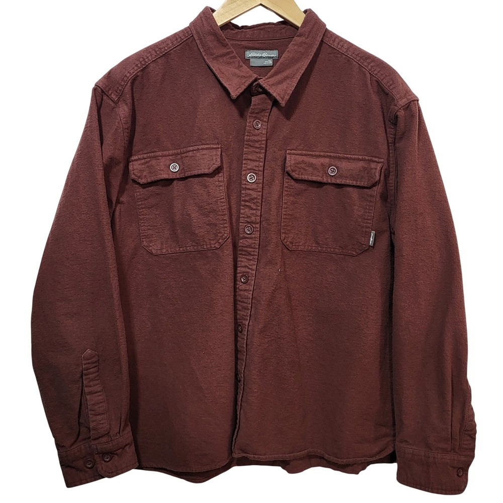 Eddie Bauer Mens XL‎ Burgundy Cotton Flannel Button Down Shirt 1624871 Maroon